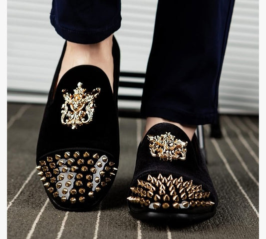 Velvet Loafers Dress Shoes with Metal Embellishments Party Luxury Loafer Shoes