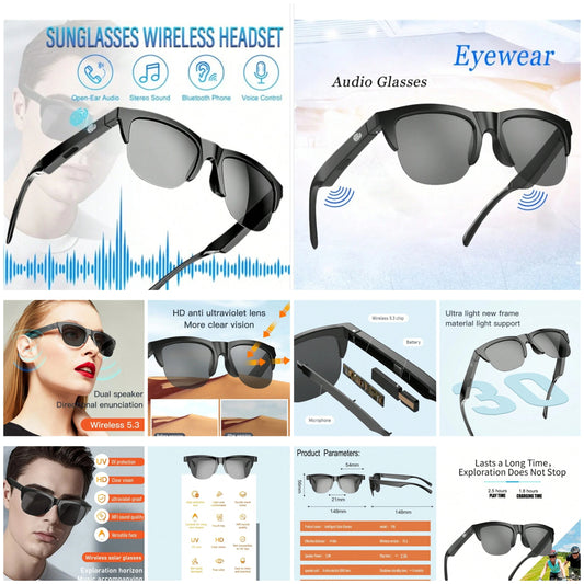 Smart Sound V5.3 Wireless Sunglasses - Multifunctional Glasses With Wireless Calls, Music Playback, HIFI Sound Quality, HD Lenses, Touch Control, Long Battery Life, UV Protection, Unisex Design, And Rechargeable Technology Wireless 5.3 Smart Glasses