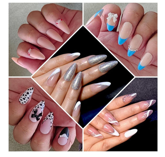 French Tip Press on Nails Packs, Medium Almond Fake Nails Kit, Glue on Nails Set, False Nails with Design, Stick On Nails for Women, Nails Press ons 5 Packs (120 Pcs)