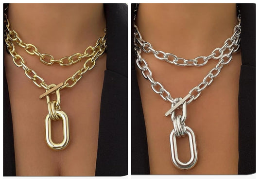Chunky Necklace for Women,Multilayer Punk 80s Hip Hop Necklace,Layered Cuban Link Chain Statement Necklace 90s Freaknik Outfit Accessories for Women