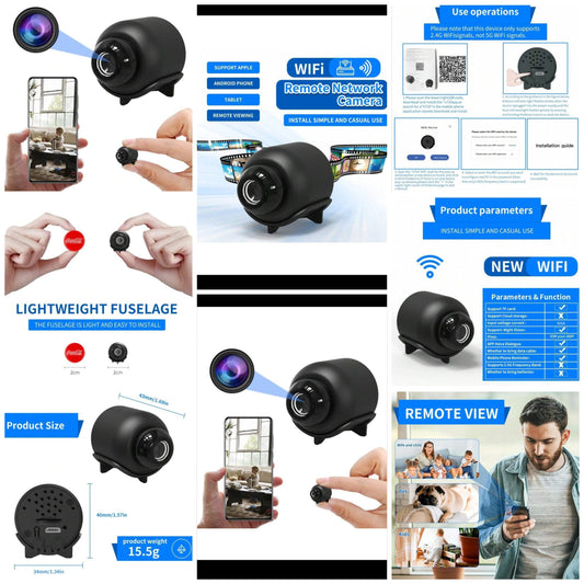 1 Piece Small Wireless Network Camera 2.4GHz Mini Wifi Network Camera, Suitable For Home Night Vision And 140° Wide Angle Baby Monitoring/Pet Monitoring/Thief Monitoring- (TF/SD Card Not Included/64G TF Card Included)