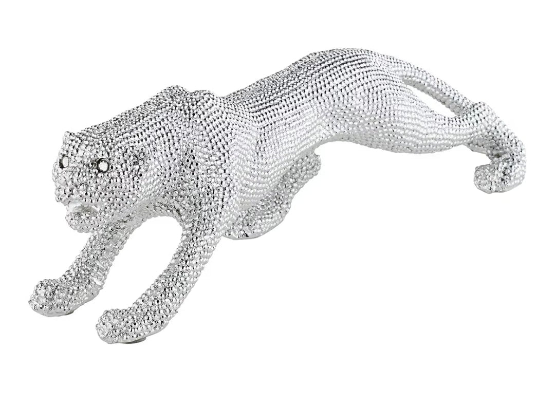 23 1/2" Wide Electroplated Silver Leopard Sculpture