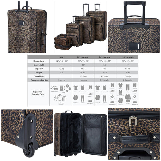 Jungle Softside Upright Luggage, Leopard, 4-Piece Set (14/19/24/28)