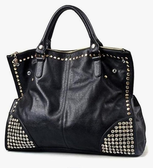 Handbag Purse Middle Size Top Handle Shoulder Crossbody Bag Gold Rivet Satchel Tote Black