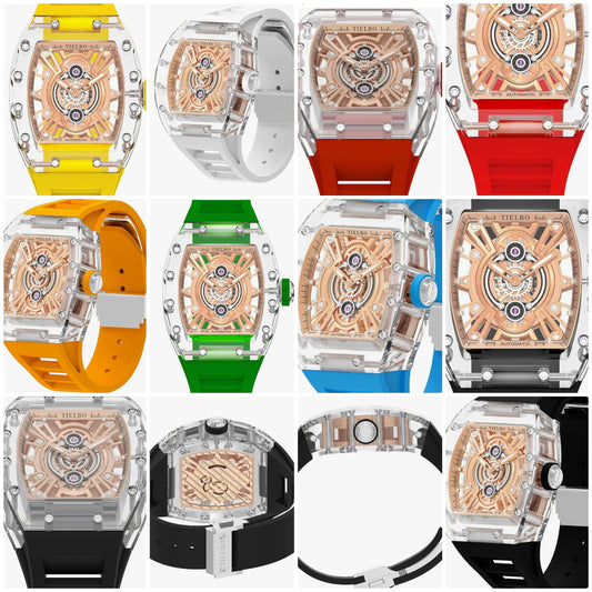 HEMUDU Mechanical Crystals Luxury Watches for Men Ladies Hollowing Dial Wristwatch Waterproof Man Brilliant Transparent Case