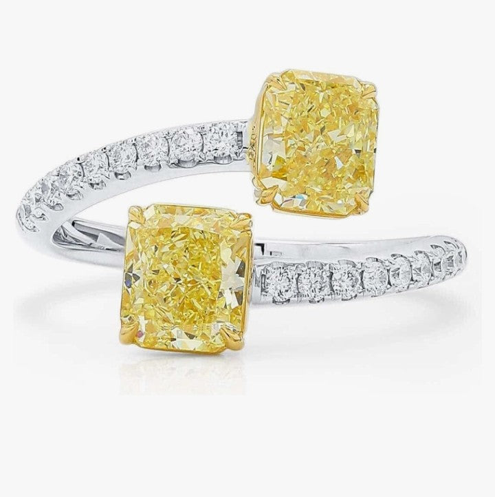 COCOMONEY GIA Certified 2.05 Carat Radiant Fancy Light Yellow Color Diamond Set In 18k White & Yellow Gold Ring (FANCY LIGHT YELLOW-VS-SI) Adjustable and Resizable