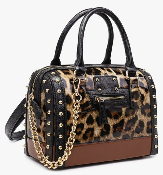 Shiny Patent Faux Leather Handbags Top Handle purse Rivet Decoration Satchel Bags Shoulder Bag