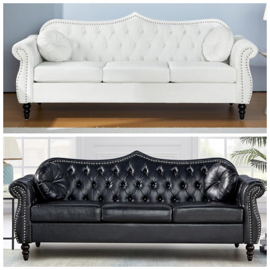 82" Three Seater Sofa, Chesterfield Sofa, Mid-Century Modern Velvet Upholstered Sofa, Deep Button Tufted Living Room Sofa with Two Throw Pillows,