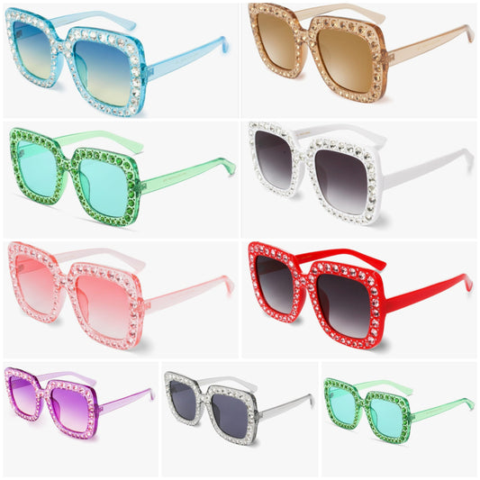 Extra Large Square Sparkly Crystal Sunglasses Bling Rhinestone Concert Glasses