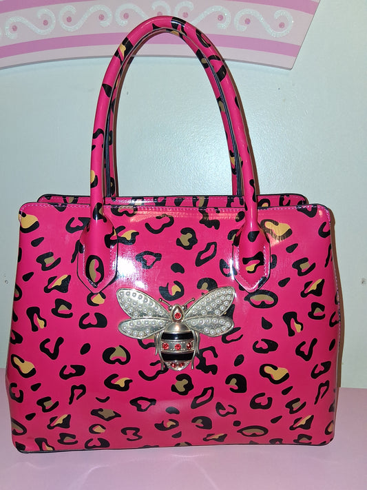COCOMONEY HANDBAG PINK LEOPARD 14IN BY 11IN BY 5IN ONLY 1 pu
