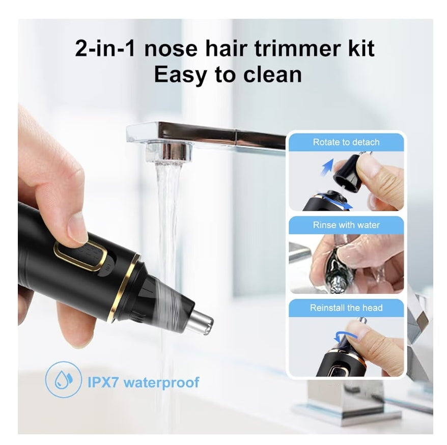Nose Hair Trimmers for Men，Rechargeable Hair Trimmer 2 in 1 Painless Multifunctional Ear and Nose Hair Trimmer with IPX7 Waterproof Dual Edge Blades