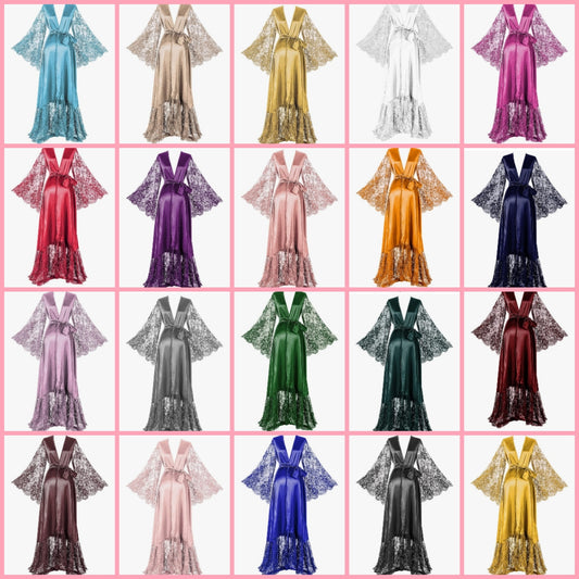 Satin Robe Long Bridesmaid Wedding Bath Robe with belt Robe for Maternity Photoshoot Cocomoney