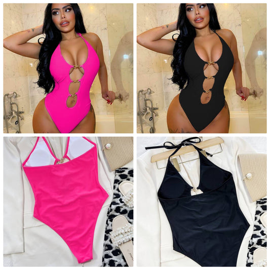 Chain link cut out Halter 1 piece COCOMONEY