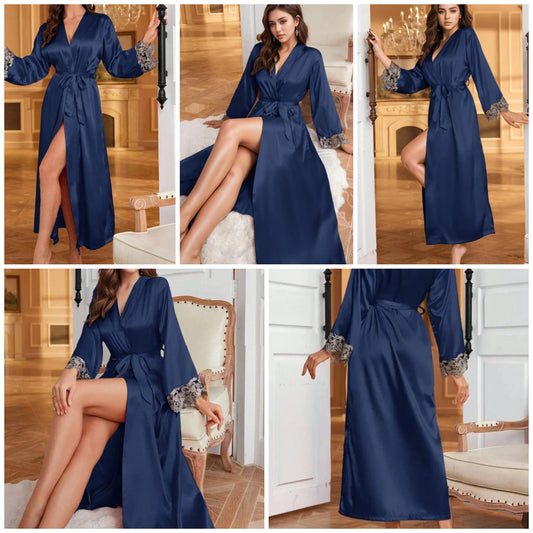 3d Floral Lace Wide Sleeve Extra Long Mesh Sheer Nightgown COCOMONEY