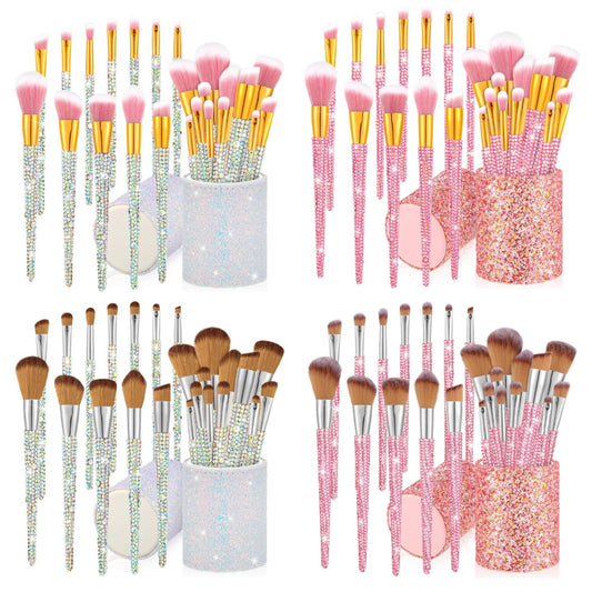 COCOMONEY 13 Pieces Rhinestone Makeup Brushes Set Bling Crystal Professional Face Cosmetics Blending Liquid Foundation Powder Concealer Eye Shadows Make up Beauty Tool Glitter with Holder