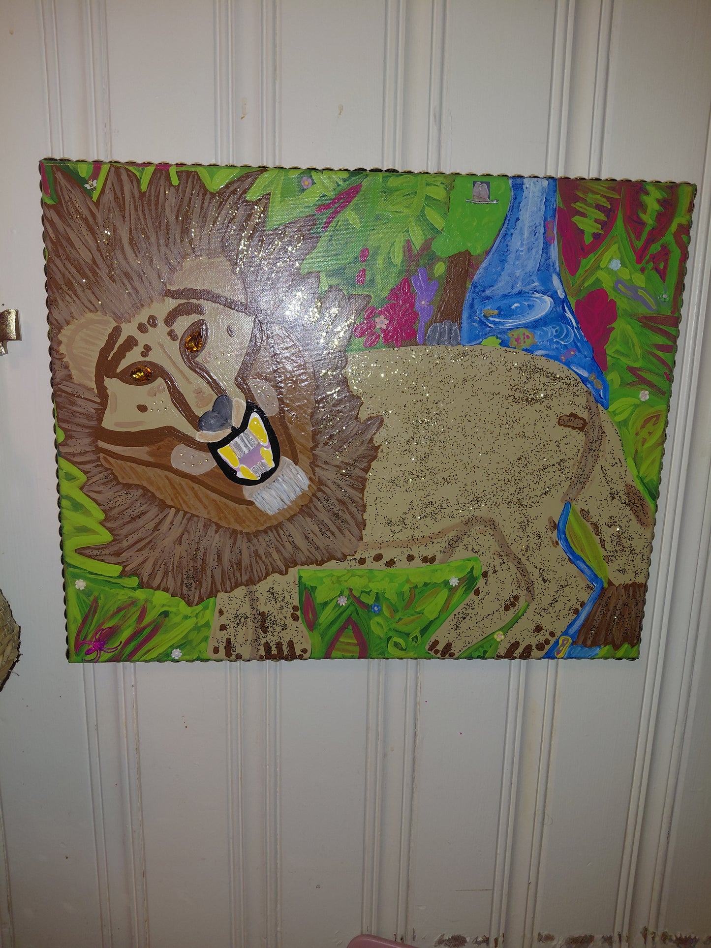 COCOMONEY ART King Of The Jungle 1 of 1 custom acrylic painting on canvas 14×18 inches