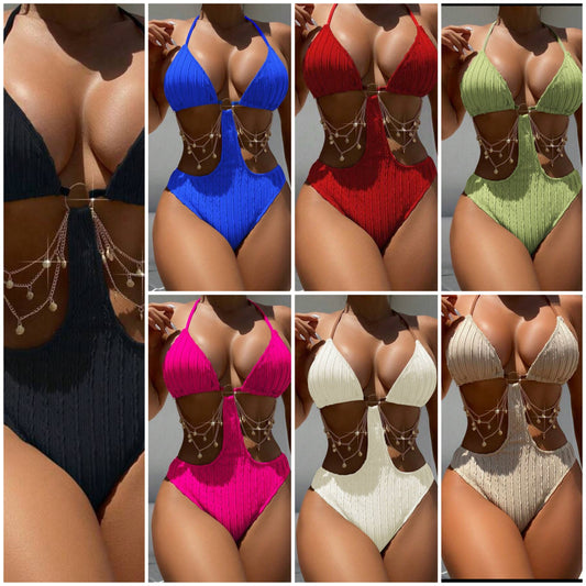 1pc Women's Sexy One-Piece Swimsuit, Special Fabric COCOMONEY