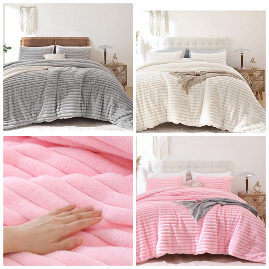 Fluffy Queen Comforter Set 3 Pieces - Fleece Fluffy Comforter Queen Set, Luxury Fuzzy Queen Bed Set, Soft & Warm Bed Comforter Queen All Season, Heavy Queen Bedding With 2 Pillow Cases 90×90inches