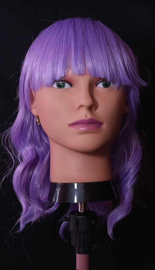 COCOMONEY WIG PURPLE WAVY WITH BANGS SYNTHETIC