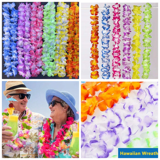 Hawaii Garland Necklace Tropical Hawaii Flower Theme Party Favors Headbands Holiday Wedding Beach Birthday Decorations Party Supplies Wreaths Headbands Holiday Wedding Beach Birthday Decorations(Random Color), holiday 100%polyester