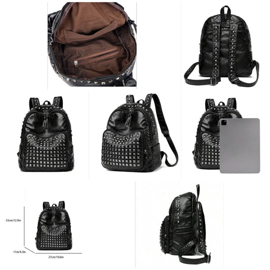 Fashionable Cocomoney Solid Color Rivet Multipurpose Large Capacity Casual Shoulder Bag, Suitable For Holiday, Travel, Shopping, Suitable For Middle/High School Students And College Going Back To School