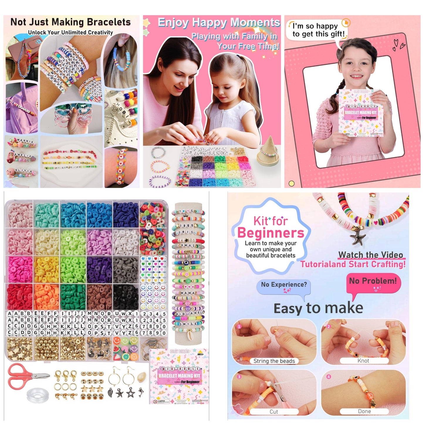 Bracelet Making Kit for girls 1300+Pcs Polymer Clay Beads Cute Fun Fruit Flower Rainbow Butterfly Animal Heart Star Beads Charms for Jewelry Necklace Making Christmas Gift for Girls Age 6 up