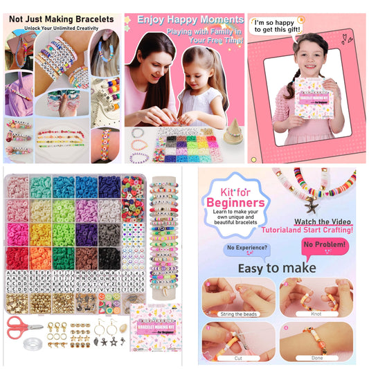 Bracelet Making Kit for girls 1300+Pcs Polymer Clay Beads Cute Fun Fruit Flower Rainbow Butterfly Animal Heart Star Beads Charms for Jewelry Necklace Making Christmas Gift for Girls Age 6 up