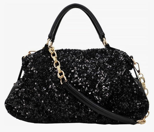 Sequin Tote Over Shoulder Bag for Women Black Tote Purse Hand Bag for Womens Woman Crossbody Bag Crossbody Bags for Women Trendy Ladies Hand Bags Sequins Miss Chic Handbag