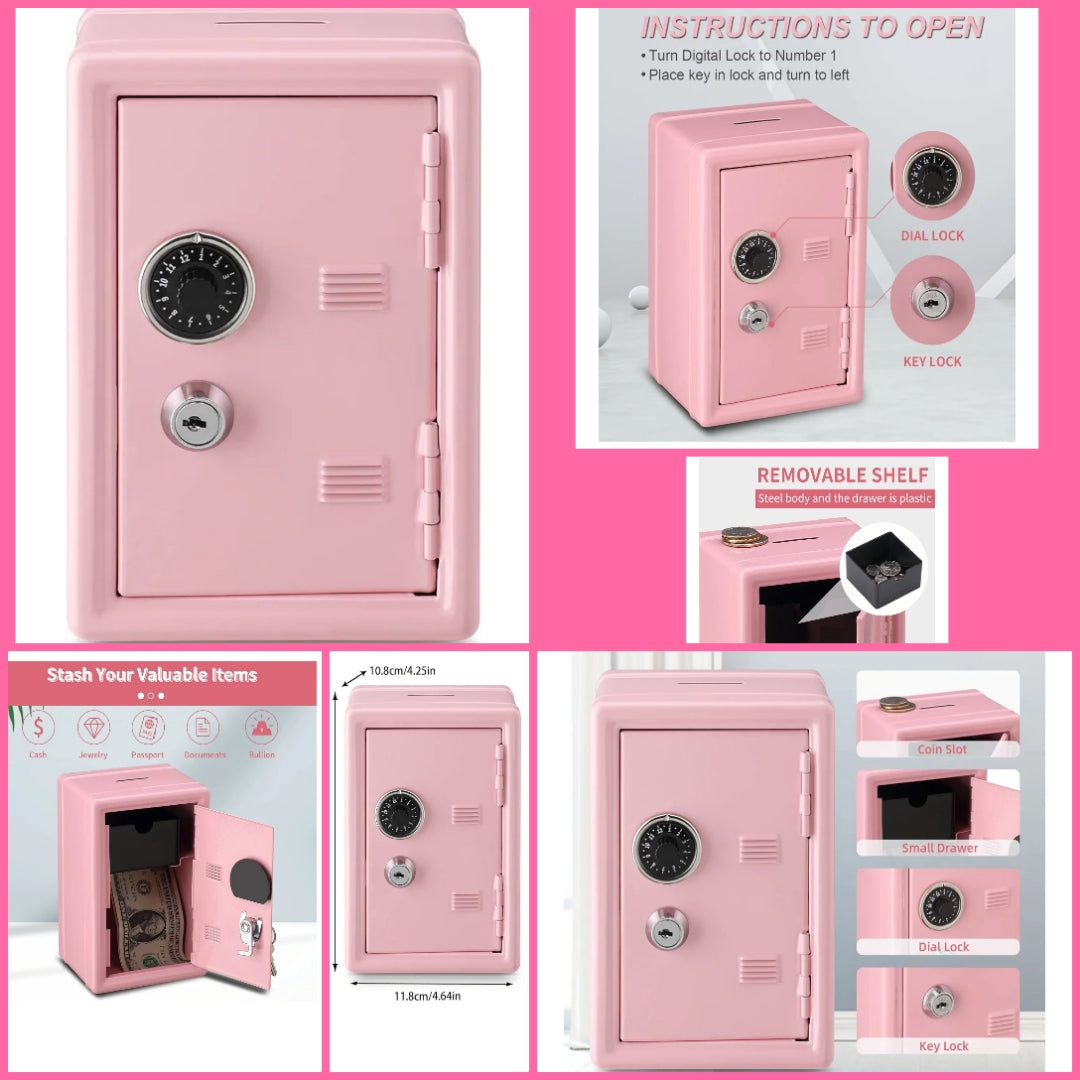 Pink safe or lockbox or money gun or money envelopes or kids cash register choose option below