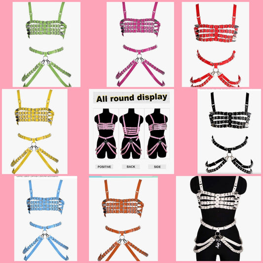 Leather Body Harness Bra Garter Belt Set Punk Gothic Dance Carnival Costume Accessories