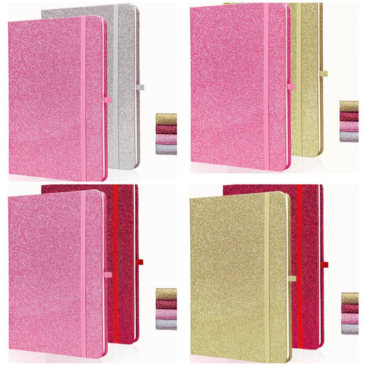 2pk Glitter Notebook, A5 Set of 2 College Ruled Notebooks, Journal for Girls Women School Supplies, Diary, Office, Gifts Notebooks
