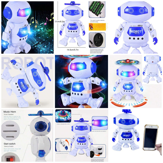 Walking Robot Toys For Kids - 360° Body Spinning Dancing Robot Toy With LED Lights Flashing And Music, Smart Interactive Electronic Kids Robot Toy, Baby abs
