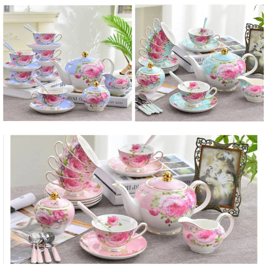 Tea Sets for Adults with Teapot Tea Service for Weddding Coffee Cups and Saucers Sugar Bowl, Milk Jar, Fine Bone China White, 15 Pieces,
