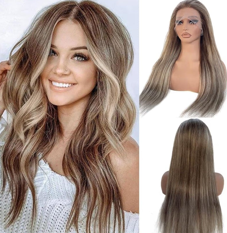 32 Inch Long Highlight Ash Blonde Wigs Human Hair Balayage Ombre, Ash Blonde to Light Brown Highlight, Lace Front Wig Virgin Hair
13x4 HD Transparent 150% Density Glueless Pre Plucked Wigs for Women