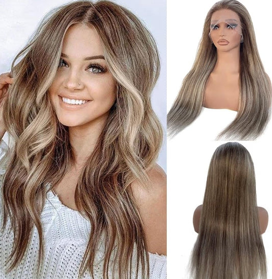 32 Inch Long Highlight Ash Blonde Wigs Human Hair Balayage Ombre, Ash Blonde to Light Brown Highlight, Lace Front Wig Virgin Hair
13x4 HD Transparent 150% Density Glueless Pre Plucked Wigs for Women