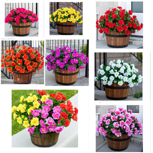 3pack Artificial Faux Flowers Plants for Outdoor Outside,Fake Silk Colorful Camellia UV Resistant Look Real and 3 Planter Pots Porch Patio Balcony Garden Yard Home, 3 Bundles flowers