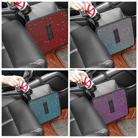 Foldable Trash Cans with Rhinestone, Bling Car Bin for Seat Organizer & Decorations, Universal Bling Accessories