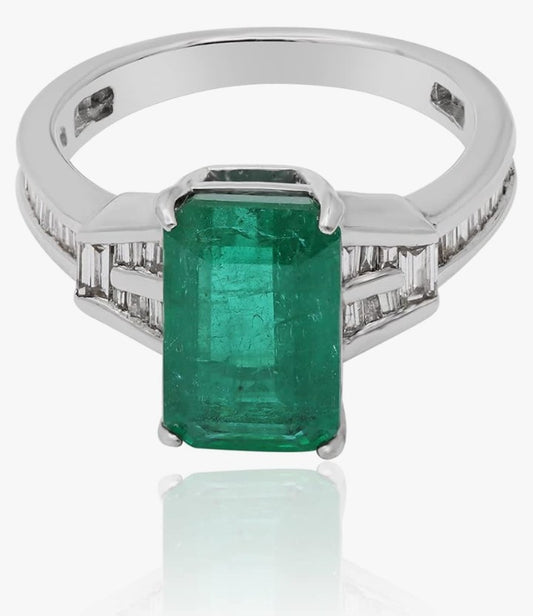 COCOMONEY Emerald Gemstone Solitaire Wedding Cluster Diamond Ring For Women 18k White Gold Indian Fine Statement Jewelry Gift For Birthday, Jewelry