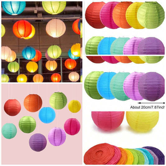 /20pcs Mixed Color 20cm Paper Lanterns, Wedding Birthday Yard Party Home Decorations Hanging Ornaments, Romantic Paper Shade (Lights Not Included)