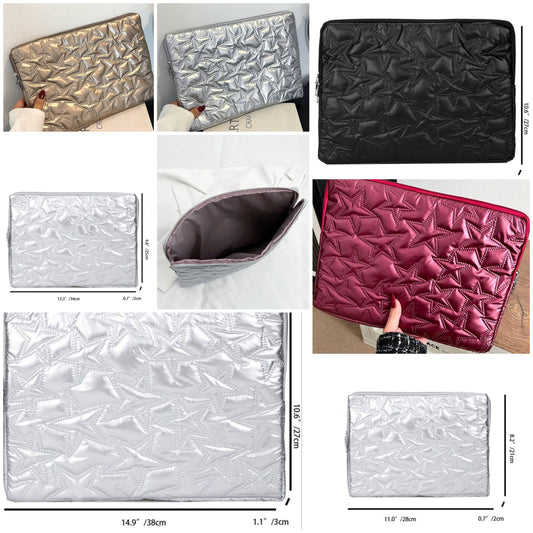 Star Pattern Laptop Bag, Silver Five-Pointed Star Laptop Sleeve, Compatible With MacBook 13/13.3/14/15/16 Inch Laptops, Air/Pro, M3/M2/M1 Max PC, Laptop, Notebook, Chromebook COCOMONEY