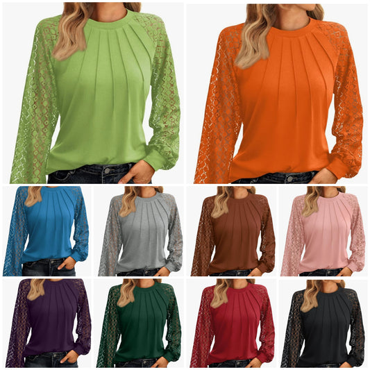 Womens Long Sleeve Shirts Lace Tops Business Casual Fashion
