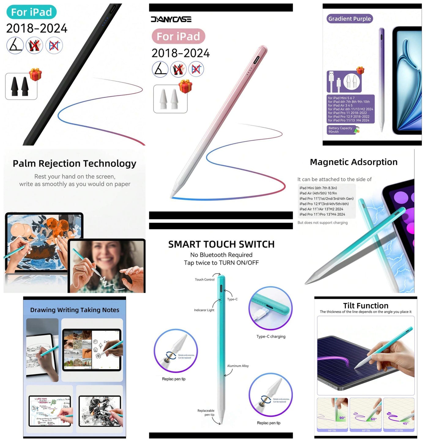 Stylus Pen Compatible With Apple Pencil With LED Power Indicators Palm Rejection Touch Pencil For 2022 2021 2020 2019 2018 IP Pencil