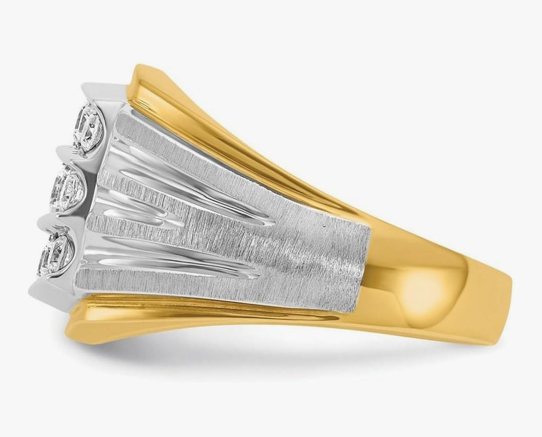 2.65mm 14k Solid Gold Two Tone 1 Ct Lab Grown Diamond SI+ G+ Mens Cluster Ring Size 10-Ring for Men