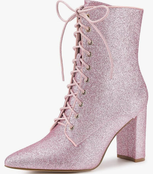 Women's Glitter Pointed Toe Block Heel Halloween Ankle Boots