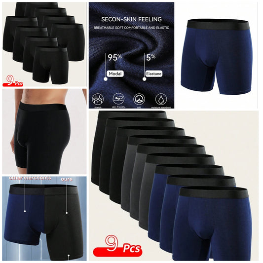 9pcs Men's Breathable Boxer Briefs Mid-Waist Casual Fashion, All Season Sports Comfort Briefs, 9 Pieces COCOMONEY