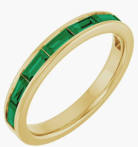 COCOMONEY 14k Yellow Gold Natural Emerald or Ruby Stackable Ring Captivating, Size 7