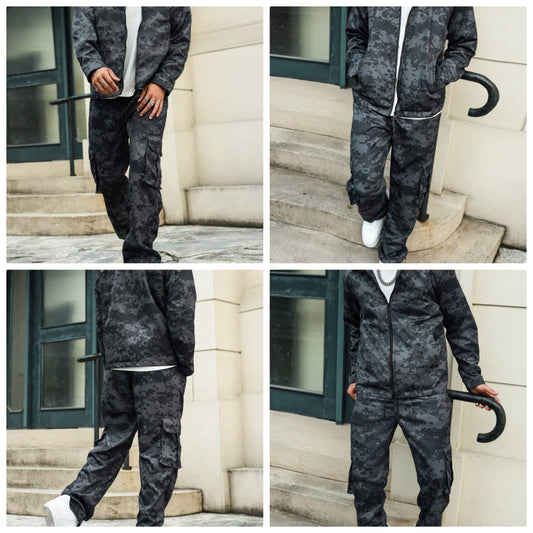 Men's Casual Camouflage Jacket And Pants 2-Piece Set, COCOMONEY