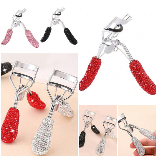 1pc Premium Rhinestone Decorated Ceramic Eyelash Curler With Rubber Grip, Durable And Portable
