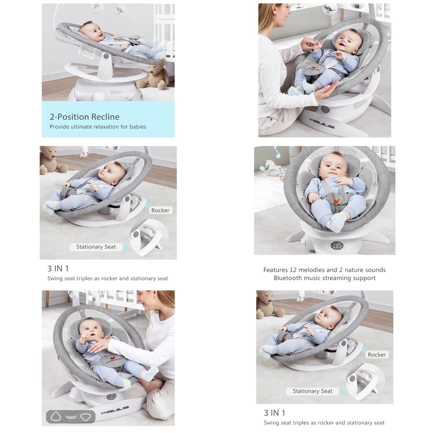 Baby Swing for Newborn Infant Toddler. Elevate Baby's Comfort & Joy-Ultimate 3-in-1 Rocker, Stationary Seat, Swing with Toys, Motion Detection, Bluetooth, and More