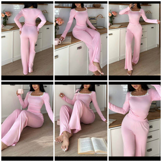 2pcs Women's Round Neck Bowknot INS Style Pajama Set
